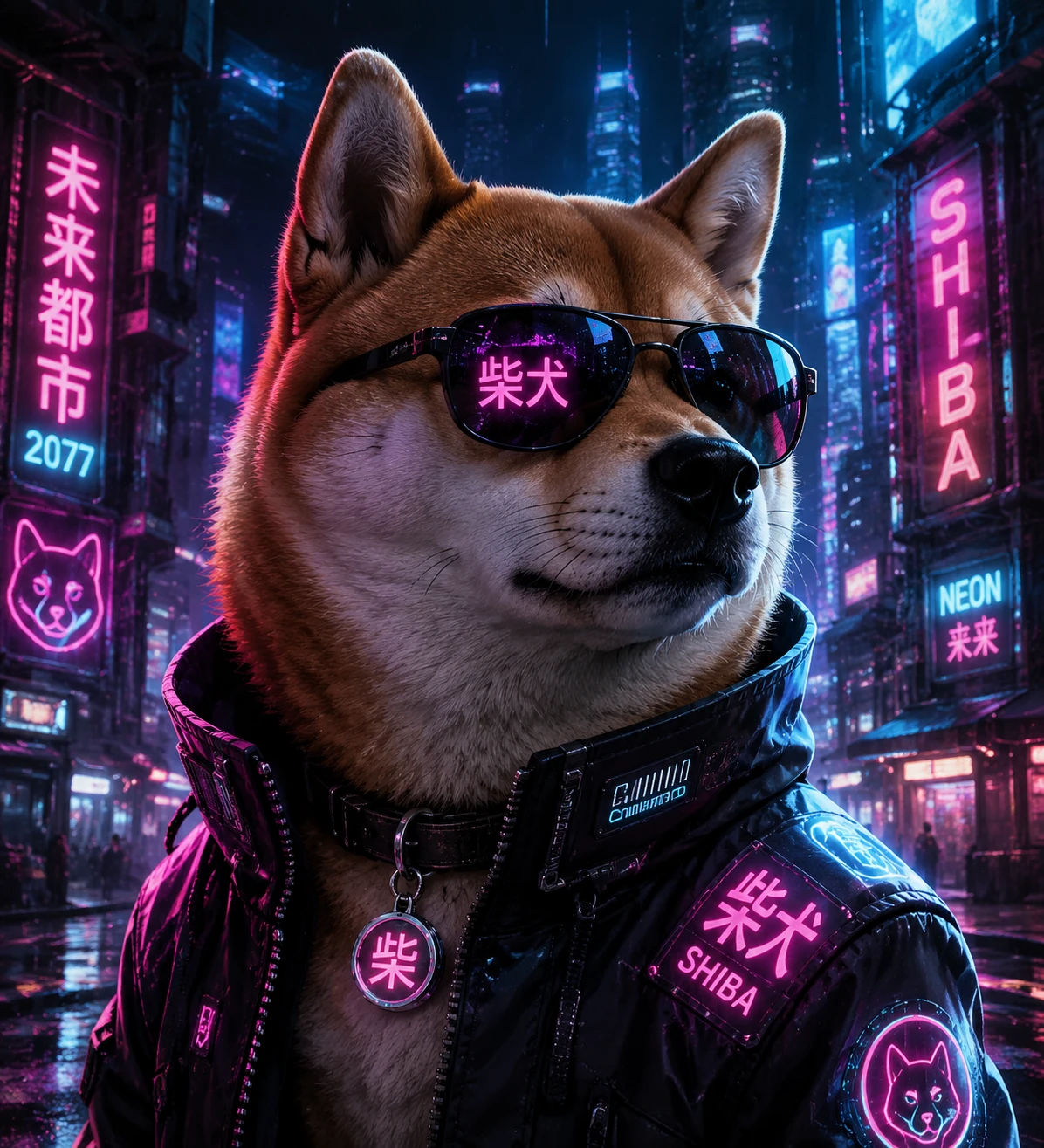 戴墨镜的柴犬 · 赛博朋克